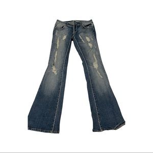 Women Cello Jeans; Bootcut Distressed Blue Jeans.